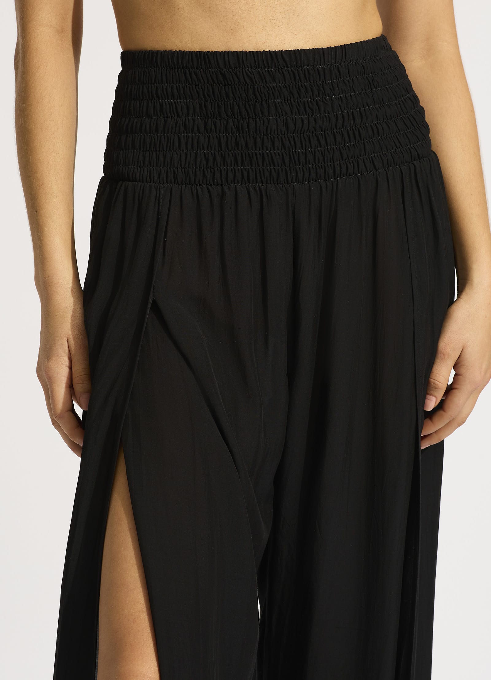 Shirred Waist Wrap Pant - Black