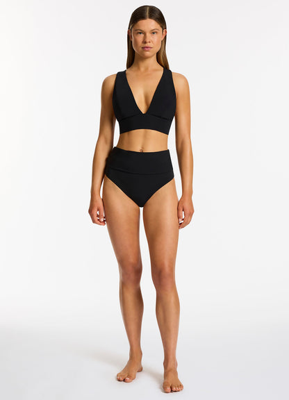 Jetset Fold Down High Waisted Bikini Bottom - Black