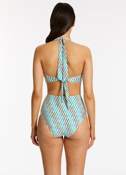 Lotus Halter Tie Bikini Top - Teal