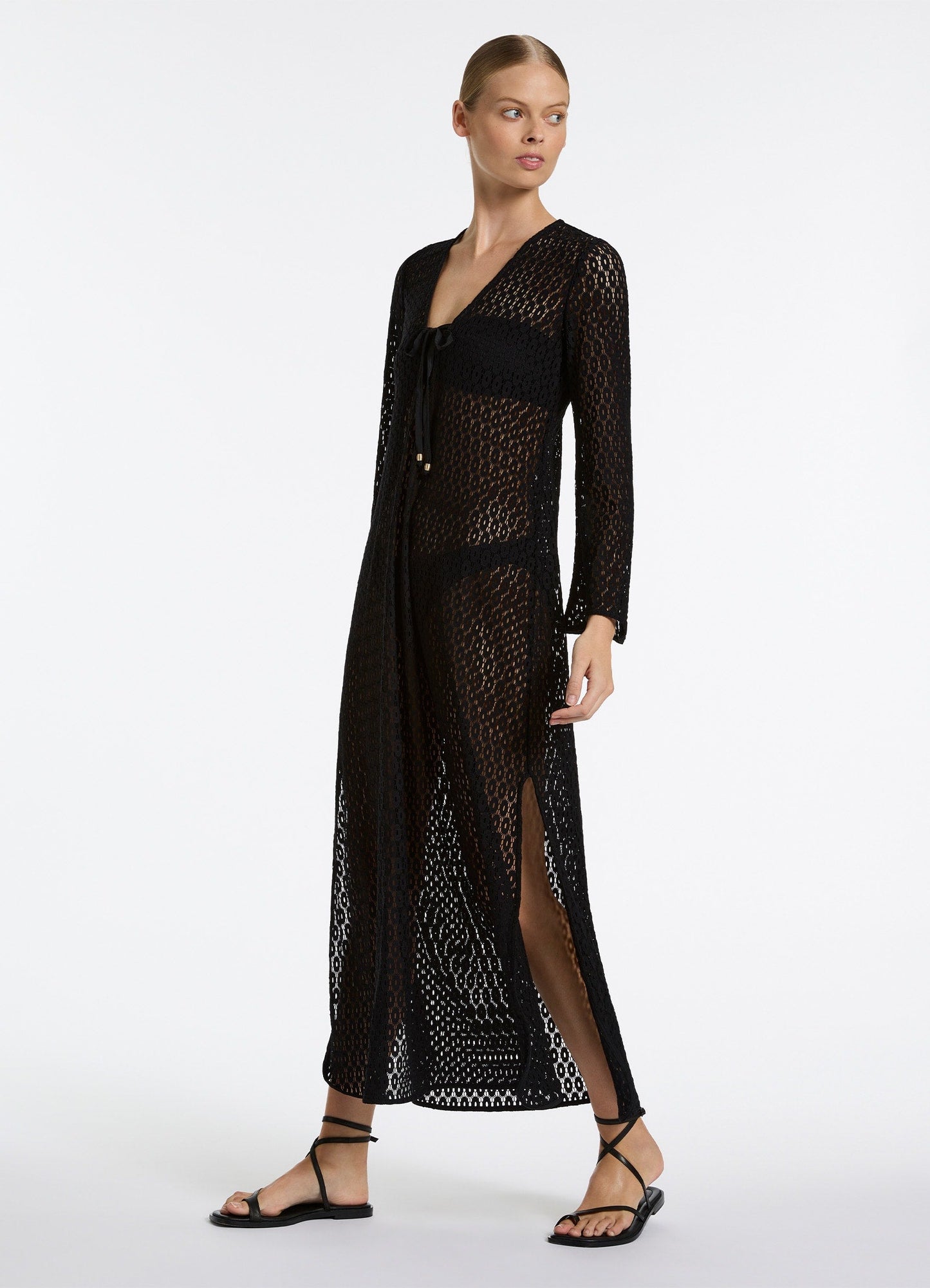 Stretch Lace Maxi Kaftan - Black
