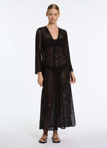 Stretch Lace Maxi Kaftan - Black