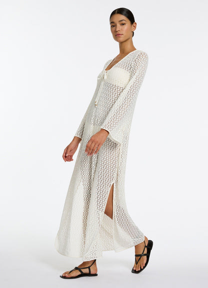 Stretch Lace Maxi Kaftan - Cream