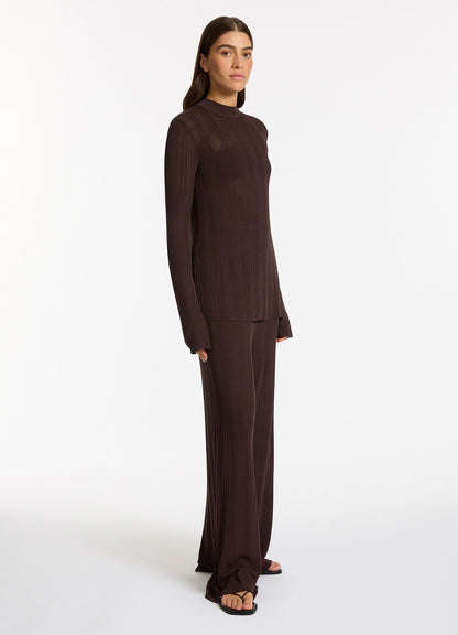 Jetset Knit Long Sleeve Top - Chocolate